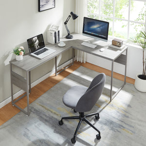 Schreibtisch Karlstang L-förmig 166x120x75 cm Hellgrau [en.casa]