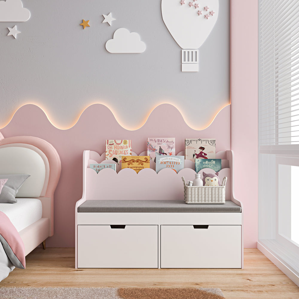 Kindersitzbank mit Regal Vestnes 100x45x70 cm Cotton Candy/Weiß [en.casa] - premiumXL