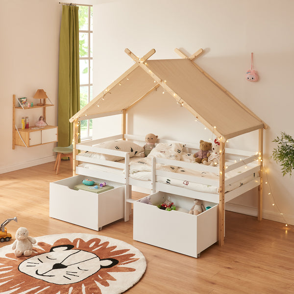 Hausbett Surnadal 90x200 cm Kiefernholz Weiß/Natur [en.casa]