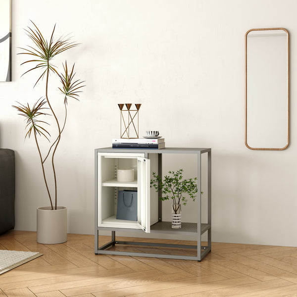 Sideboard Burlöv Stahl 70x72x35 cm Grau/Weiß [en.casa]
