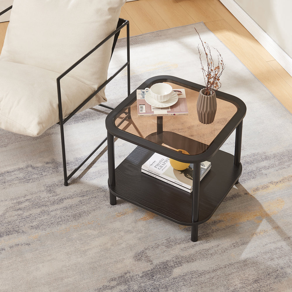 Beistelltisch Latama mit Glasplatte 51x51x45 cm Schwarz/Bronzeglas [en.casa] - premiumXL