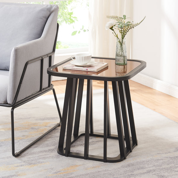 Beistelltisch Burgess 51x51x51 cm Schwarz/Walnussoptik [en.casa]