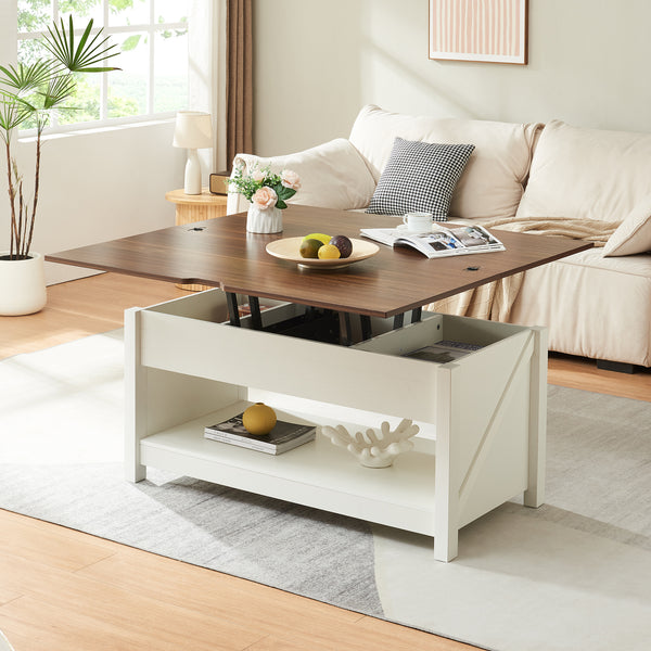 Couchtisch Kasama mit Hebeplatte und Stauraum 110x55x54 cm Walnussoptik/Weiß [en.casa]