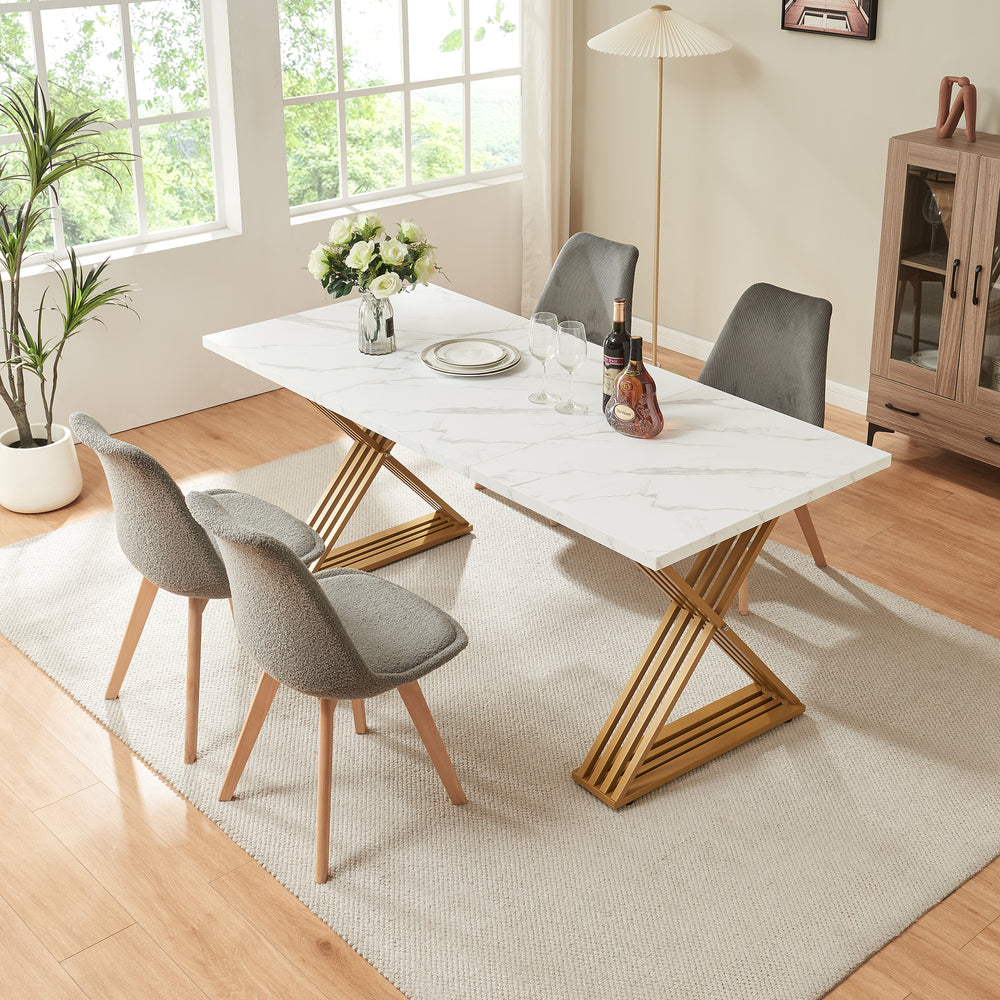 Esstisch Hujaari für 6 Personen Marmoroptik, weiß / Gold [en.casa]