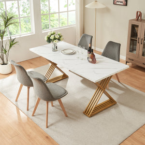 Esstisch Hujaari für 6 Personen Marmoroptik, weiß / Gold [en.casa]