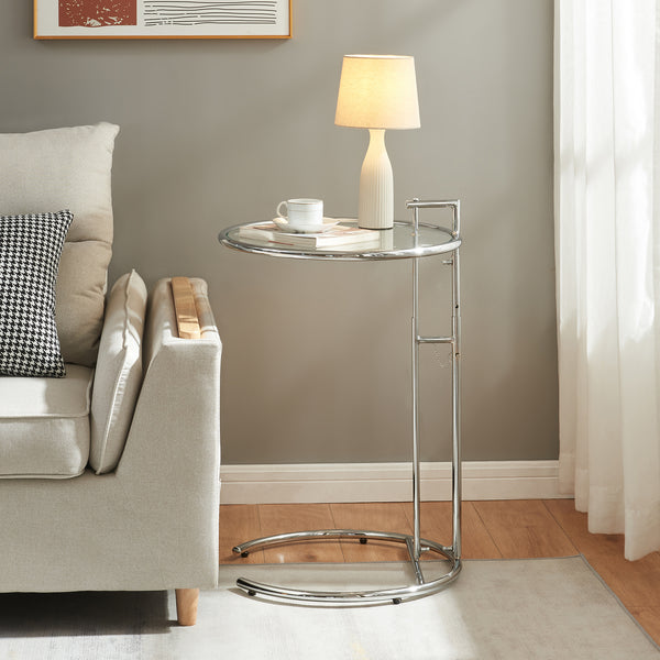 Höhenverstellbarer Beistelltisch Stare 50x57-77 cm Glas Transparent/Chromfarben [en.casa]