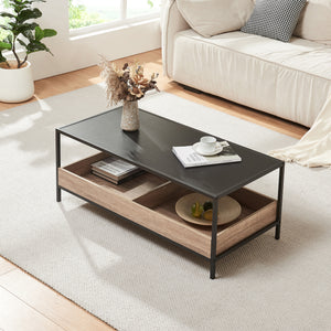Couchtisch Belana 100x48x39 cm Schwarz/Eicheoptik [en.casa]