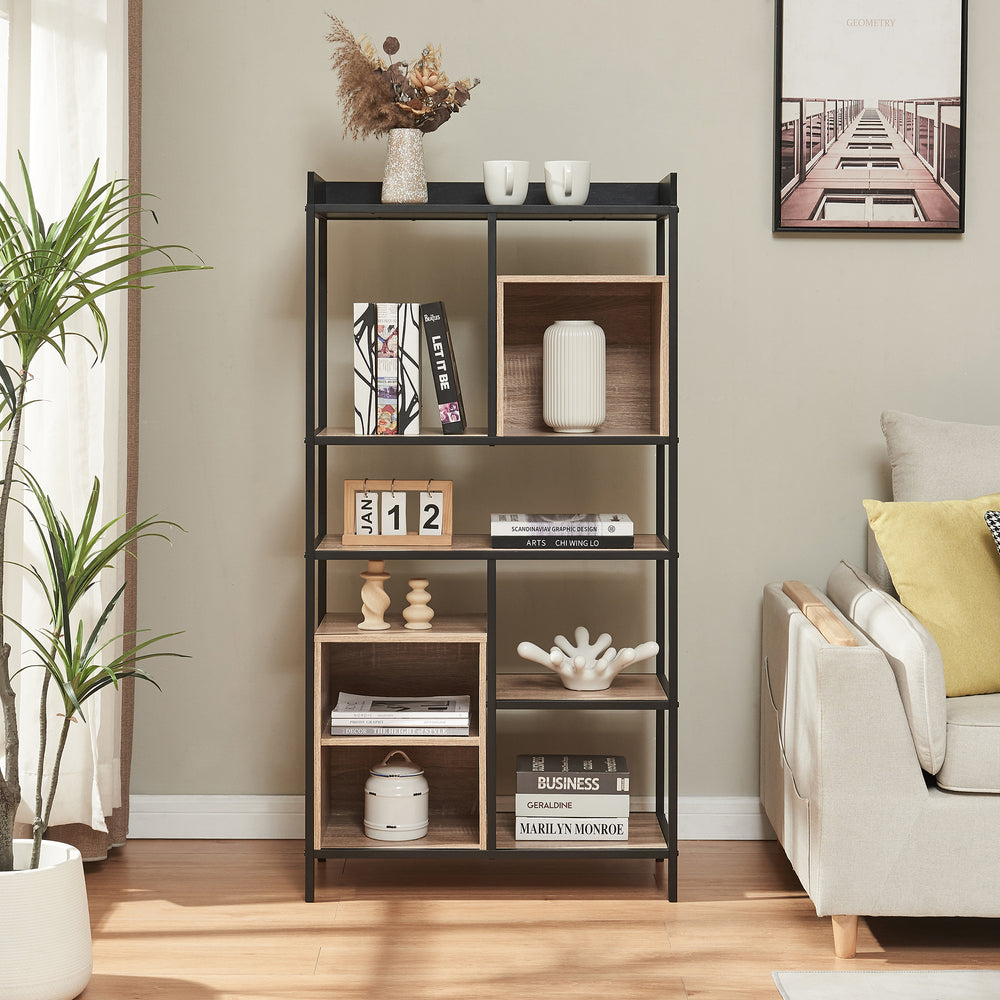 Standregal Belana 137x70x33 cm Schwarz/Eicheoptik [en.casa] - premiumXL