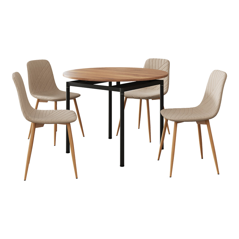 Maßskizze Essgruppe Hemnes 5-teilig rund Hellbraun [en.casa]