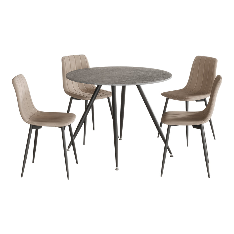 Maßskizze Essgruppe Fitjar 5-teilig Betonoptik / Hellbraun [en.casa]