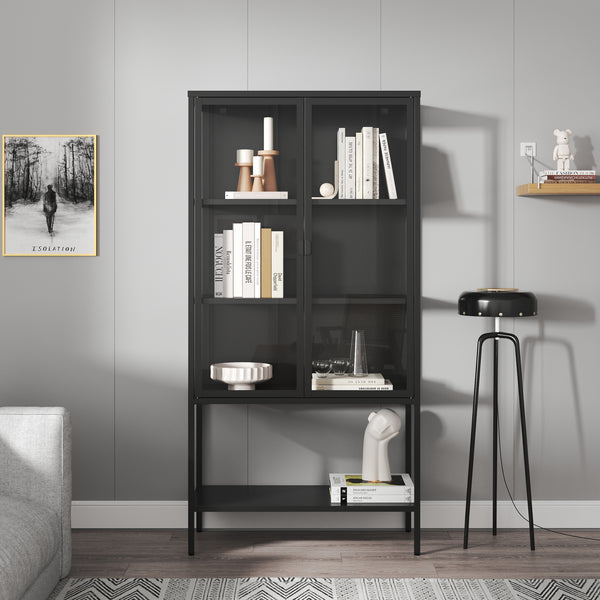 Vitrinenschrank Borshavisa Stahl 2-türig 160x80x35 cm Schwarz [en.casa]