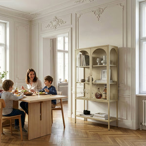 Vitrinenschrank Klippestad Stahl 160x80x35 cm Kamelfarben [en.casa]