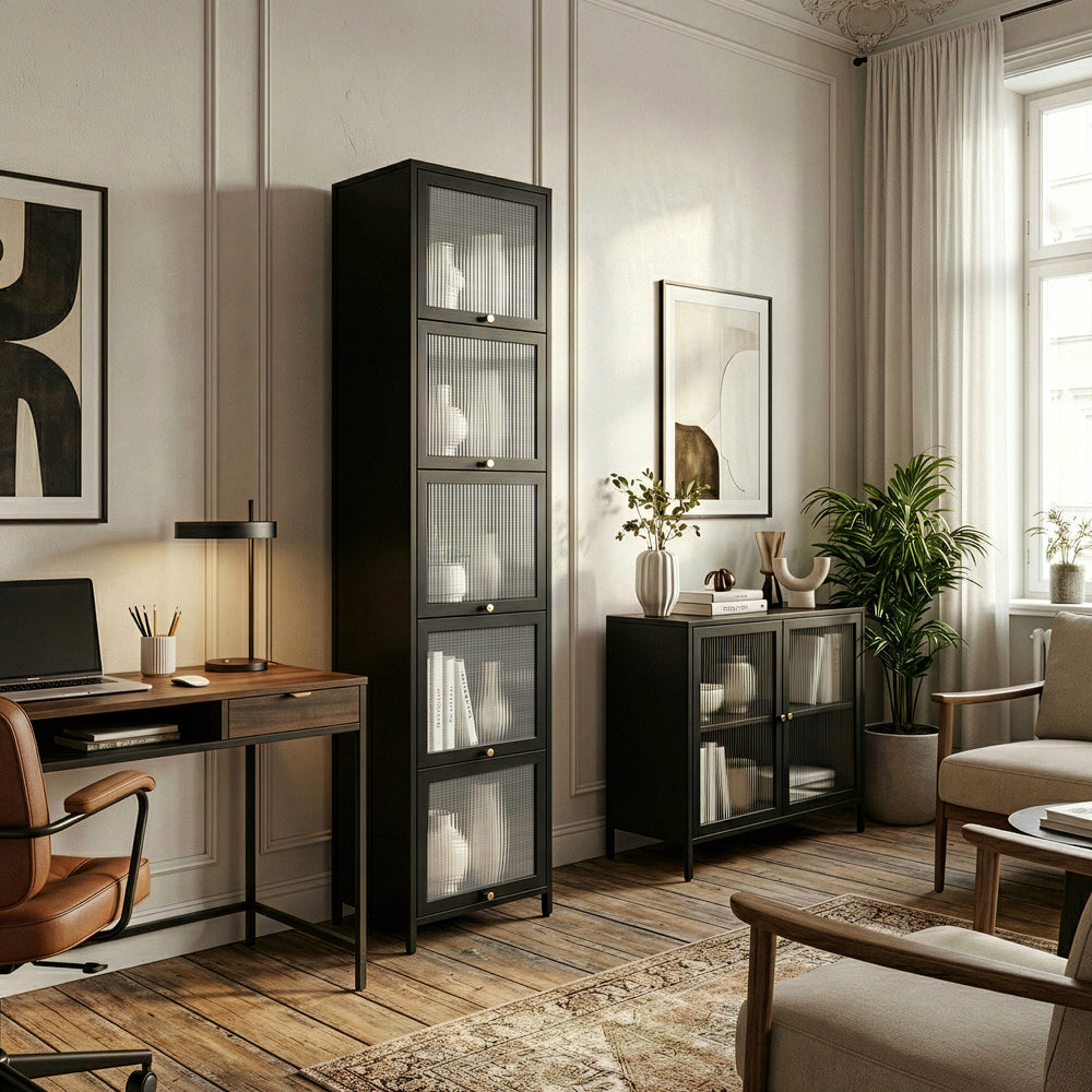 Vitrinenschrank Ostersund 174x40x35 cm Schwarz [en.casa]