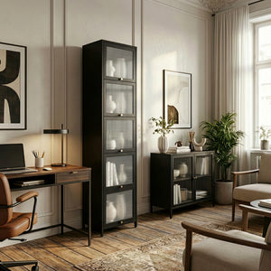 Vitrinenschrank Ostersund 174x40x35 cm Schwarz [en.casa]