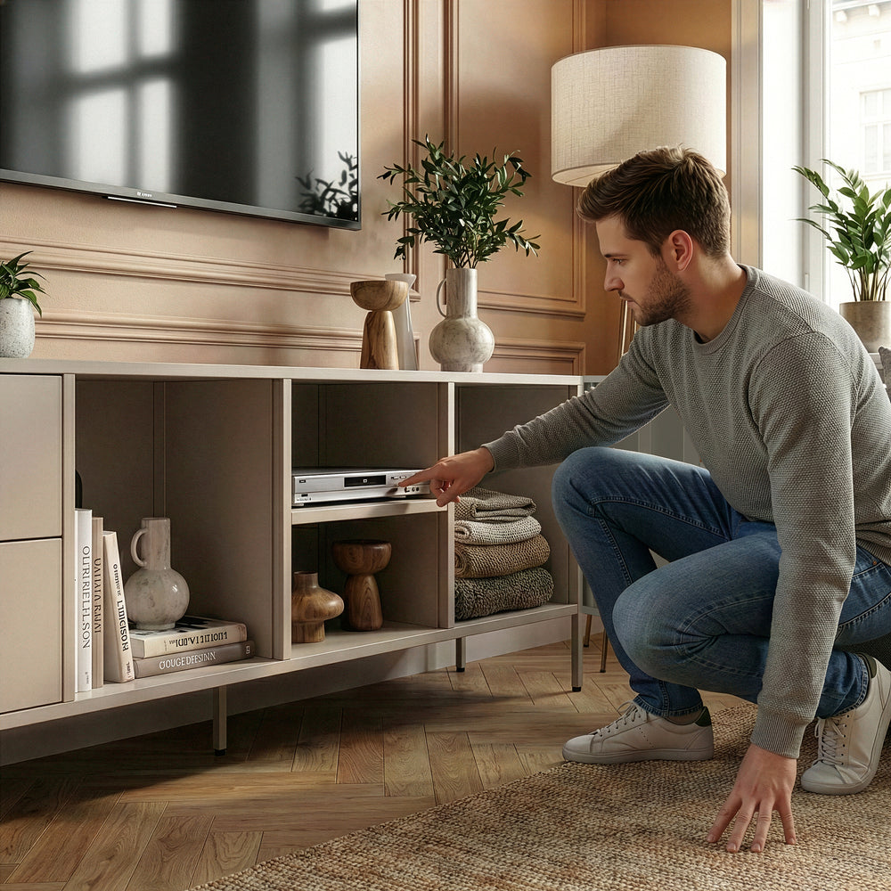 Fernsehschrank Kliri Stahl 150x35x58 cm Kamelfarben [en.casa]