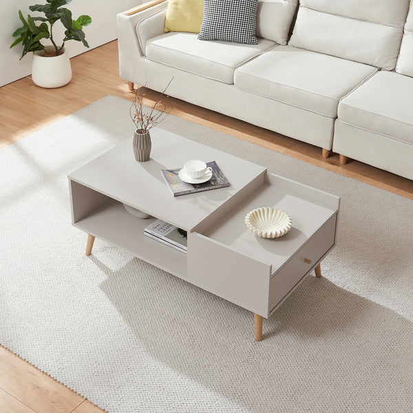 Couchtisch Hallevil mit Schublade 106x59x44 cm Hellgrau [en.casa]