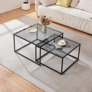 Couchtisch 2er Set Tromlaslo Rauchglas, grau [en.casa]