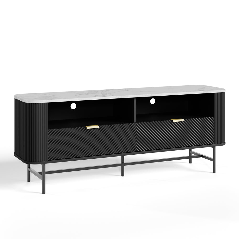 TV-Lowboard Olvehok 140x40x55 cm Schwarz/Marmoroptik, weiß [en.casa]