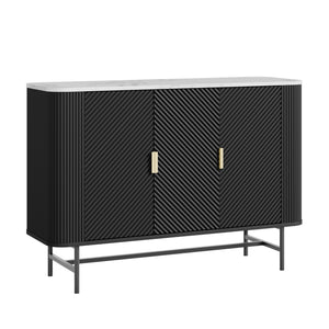 Sideboard Olvehok 110x40x77 cm Schwarz/Marmoroptik, weiß [en.casa]
