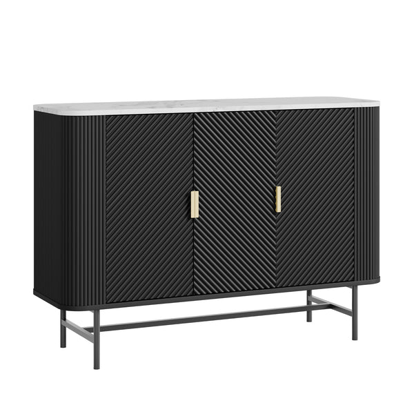 Sideboard Olvehok 110x40x77 cm Schwarz/Marmoroptik, weiß [en.casa]