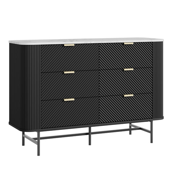 Kommode Olvehok 120x40x81 cm Schwarz/Marmoroptik, weiß [en.casa]