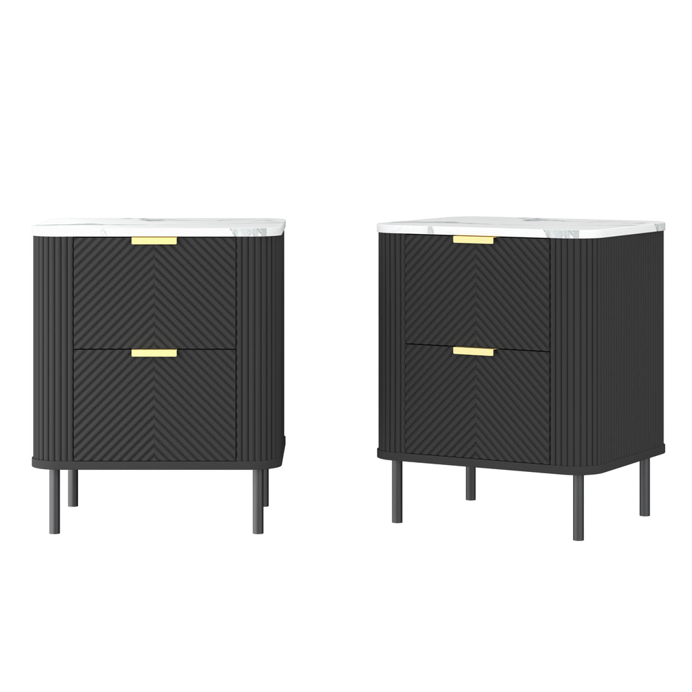 Nachttisch Olvehok 2er Set 55x52x38 cm Schwarz/Marmoroptik, weiß [en.casa]