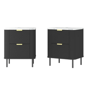 Nachttisch Olvehok 2er Set 55x52x38 cm Schwarz/Marmoroptik, weiß [en.casa]