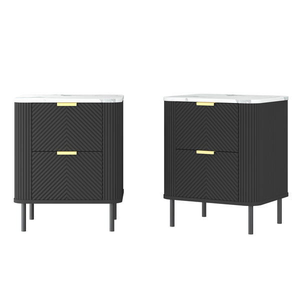 Nachttisch Olvehok 2er Set 55x52x38 cm Schwarz/Marmoroptik, weiß [en.casa]