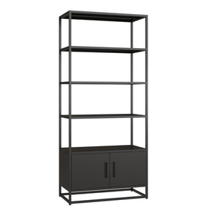 Bücherregal mit Schrank Hailuoto 80x40x180 cm Stahl Schwarz, matt [en.casa]
