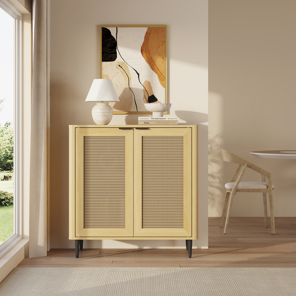 Sideboard Lukhomso 83x80x40 cm Eicheoptik/Rattanoptik [en.casa]