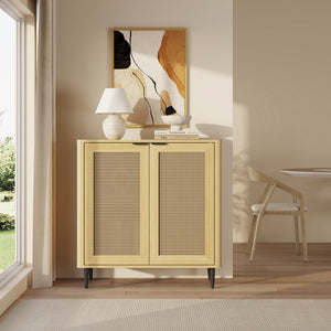 Sideboard Lukhomso 83x80x40 cm Eicheoptik/Rattanoptik [en.casa]