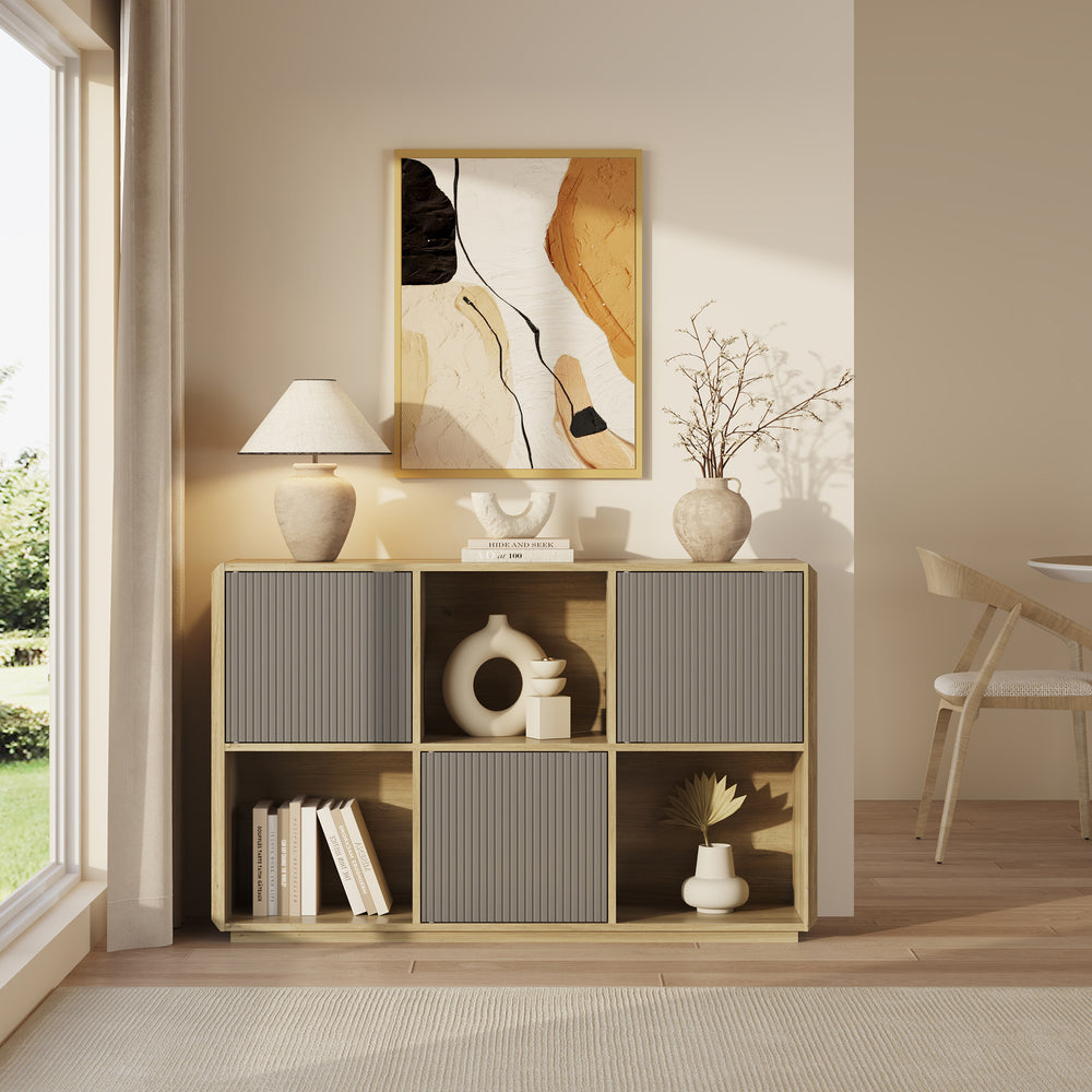 Sideboard Trömi 75x120x30 cm Eicheoptik/Grau [en.casa]