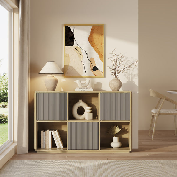 Sideboard Trömi 75x120x30 cm Eicheoptik/Grau [en.casa]