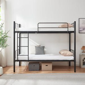 Metall-Etagenbett Berimma mit 2 Matratzen 90x200 cm Schwarz [en.casa]