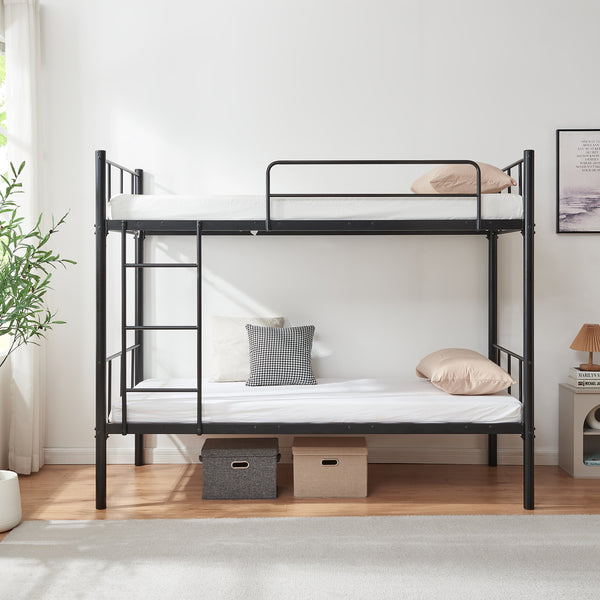 Metall-Etagenbett Berimma mit 2 Matratzen 90x200 cm Schwarz [en.casa]