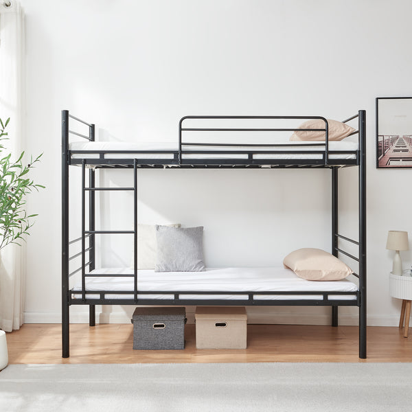 Metall-Etagenbett Bevapis mit 2 Matratzen 90x200 cm Schwarz [en.casa]