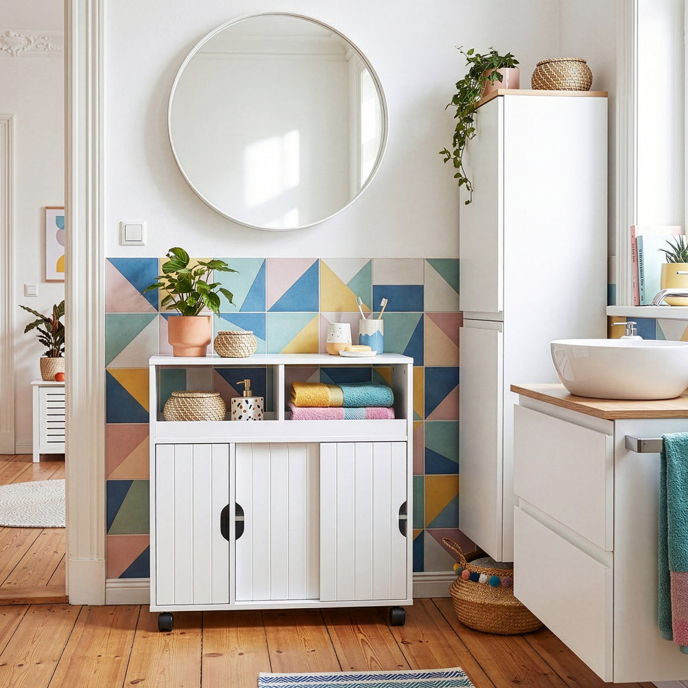 Beistellschrank auf Rollen Fadeskimma 72x70x20 cm Weiß [en.casa]
