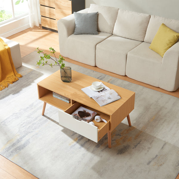Couchtisch Bordkak mit Schublade 100x48x45 cm Eicheoptik/Weiß [en.casa]