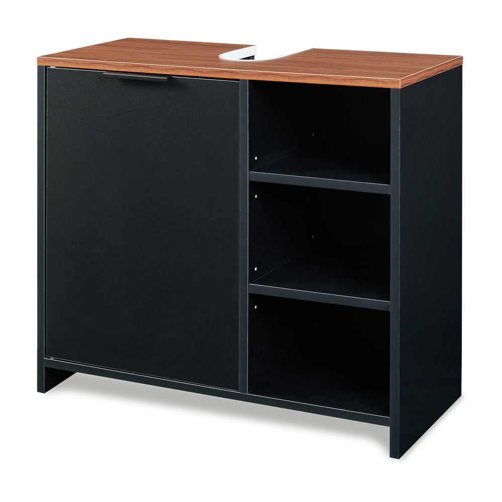 Waschbeckenunterschrank Trond 60x66x30 cm Schwarz/Walnussoptik [en.casa]