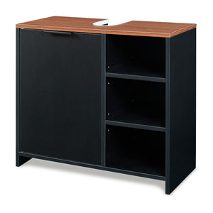 Waschbeckenunterschrank Trond 60x66x30 cm Schwarz/Walnussoptik [en.casa]