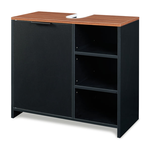 Waschbeckenunterschrank Trond 60x66x30 cm Schwarz/Walnussoptik [en.casa]