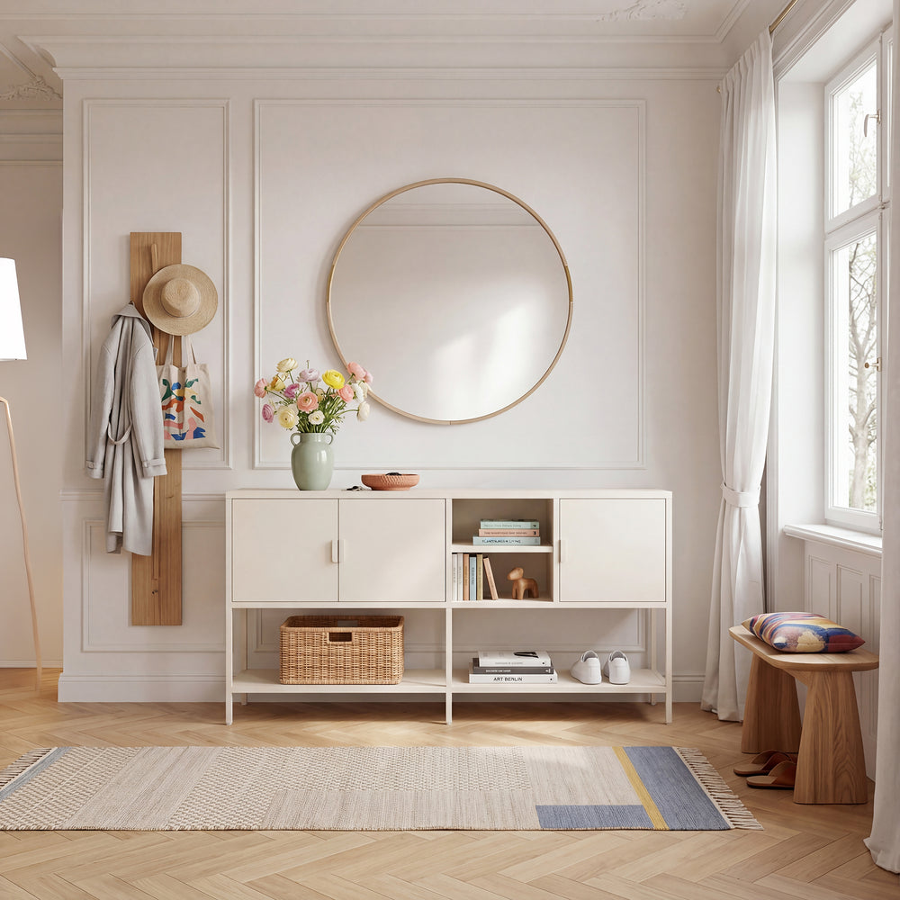 Sideboard Kliri Stahl 160x40x80 cm Cremeweiß [en.casa]