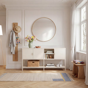 Sideboard Kliri Stahl 160x40x80 cm Cremeweiß [en.casa]