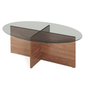 Couchtisch Viroya mit Glasplatte 100x60x36 cm Walnussoptik/Grau [en.casa]