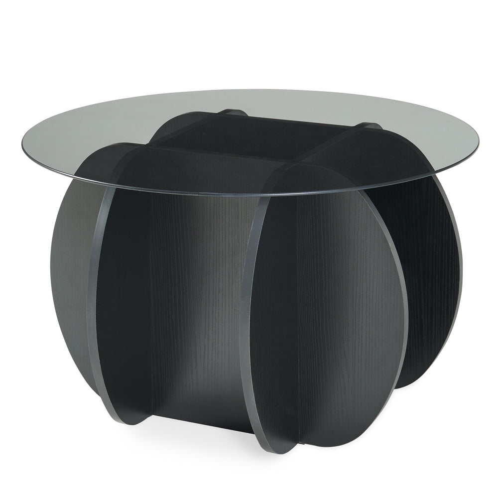 Couchtisch Karhuvandi mit Glasplatte Ø70x40 cm Schwarz/Grau [en.casa]