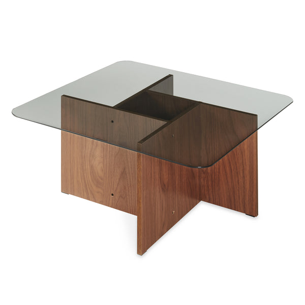Couchtisch Benexjö mit Glasplatte 70x70x36 cm Walnussoptik/Grau [en.casa]
