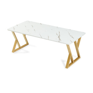 Couchtisch Nolu 120x60x46 cm Goldfarben/Marmoroptik, weiß [en.casa]