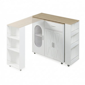 Rollbare Kücheninsel mit drehbarer Arbeitsplatte Kudebola 115x40x94 cm Eicheoptik/Weiß [en.casa]