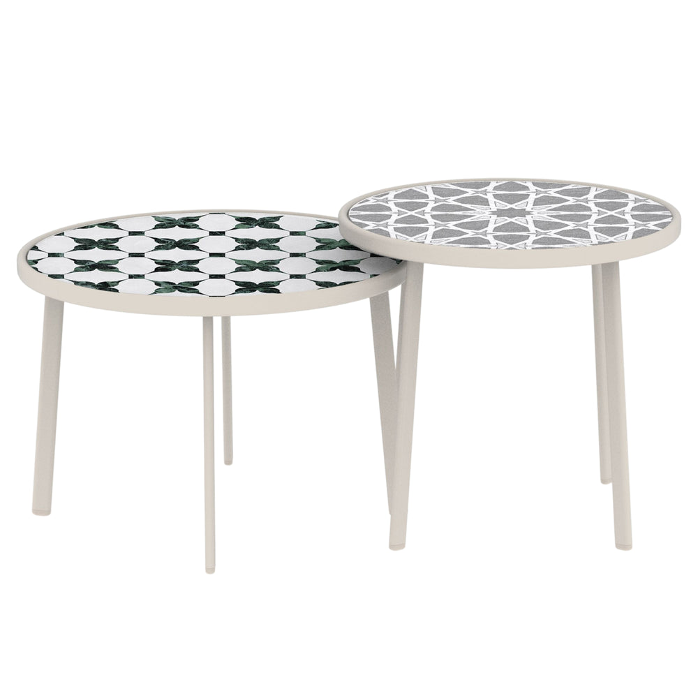 Outdoor Satztisch Faeto 2-tlg. Glasplatte Champagne [casa.pro]