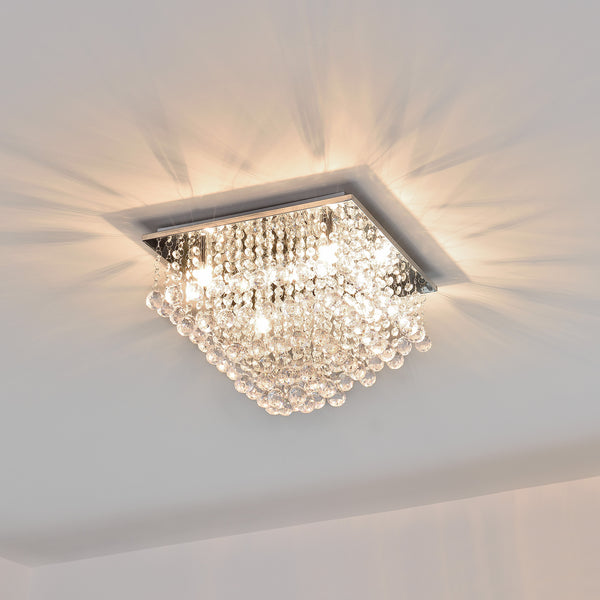Kristall Deckenleuchte [38x38cm] Deckenlampe Lüster Zimmerlampe Chrom [lux.pro]